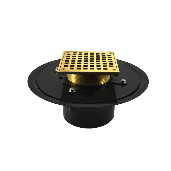 Jones Stephens 4in. Heavy Duty ABS Drain Base with 3-1/2in. Metal Spud and 5in. Polished Brass Strainer D51068 - main